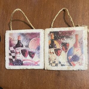 Wine pictures printed on stone with rope to hang
